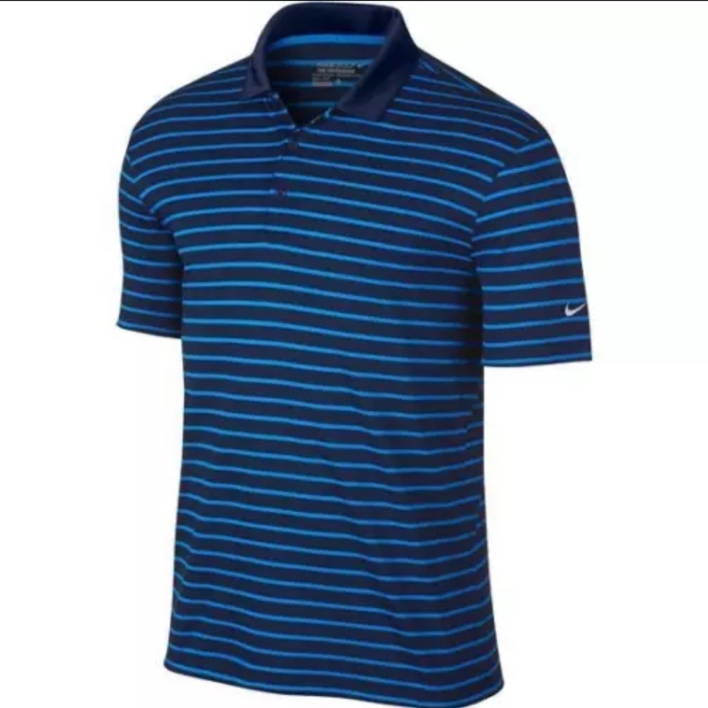 Nike Golf men’s polo‎ short sleeve striped shirt standard fit Large Navy stripe